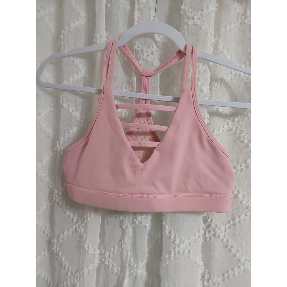 Zyia Active Womens Pink V-Neck Ladder Strap Mesh Racerback Sports Bra Size Large